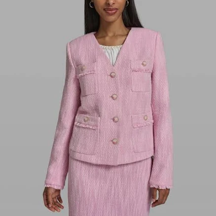 KARL LAGERFELD PARIS Women's V-Neck Woven Cropped Jacket