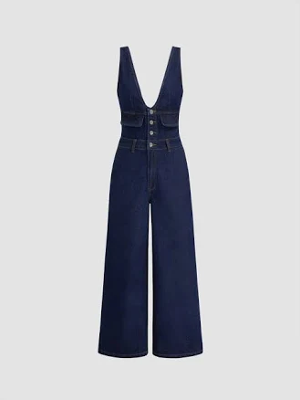 CIDER Women's Wide Leg Denim Jumpsuit