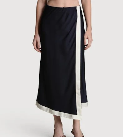 AVEC LES FILLES Women's Asymmetrical Faux Wrap Midi Skirt