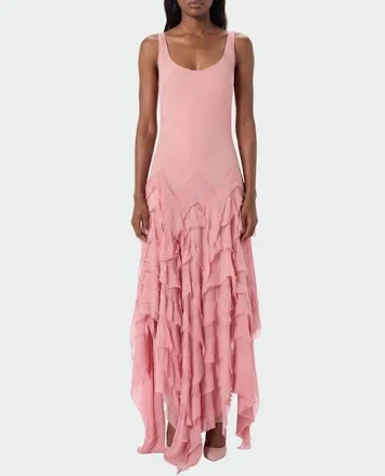 Blumarine Women's Asymmetric Georgette Dress With Ruffles - Pink - Maxi dresses