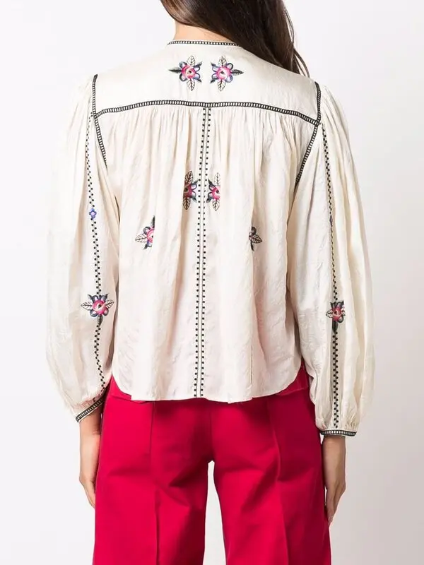 Floral-embroidered Silk Blouse