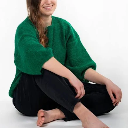 Mohair Blend Cropped Pullover with Puffy Sleeves