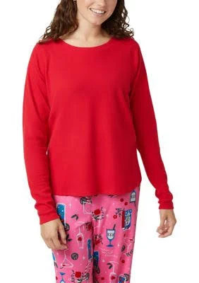 Hue Women's Solid Long-Sleeve Crewneck Pajama T-Shirt