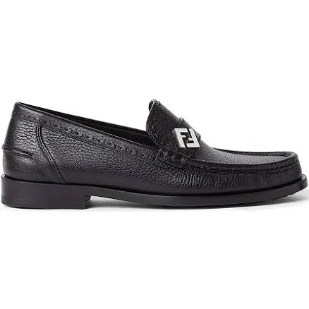 Fendi Men's FF Logo Leather Loafers - Nero - Size 11