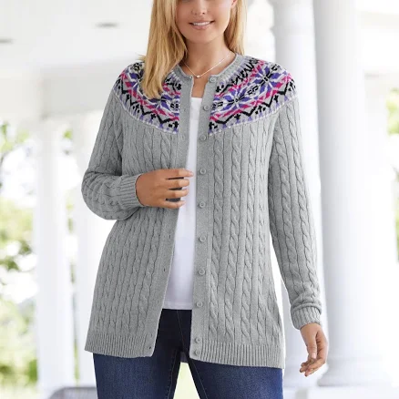 Plus Size Woman Fair Isle Cardigan Woman Within