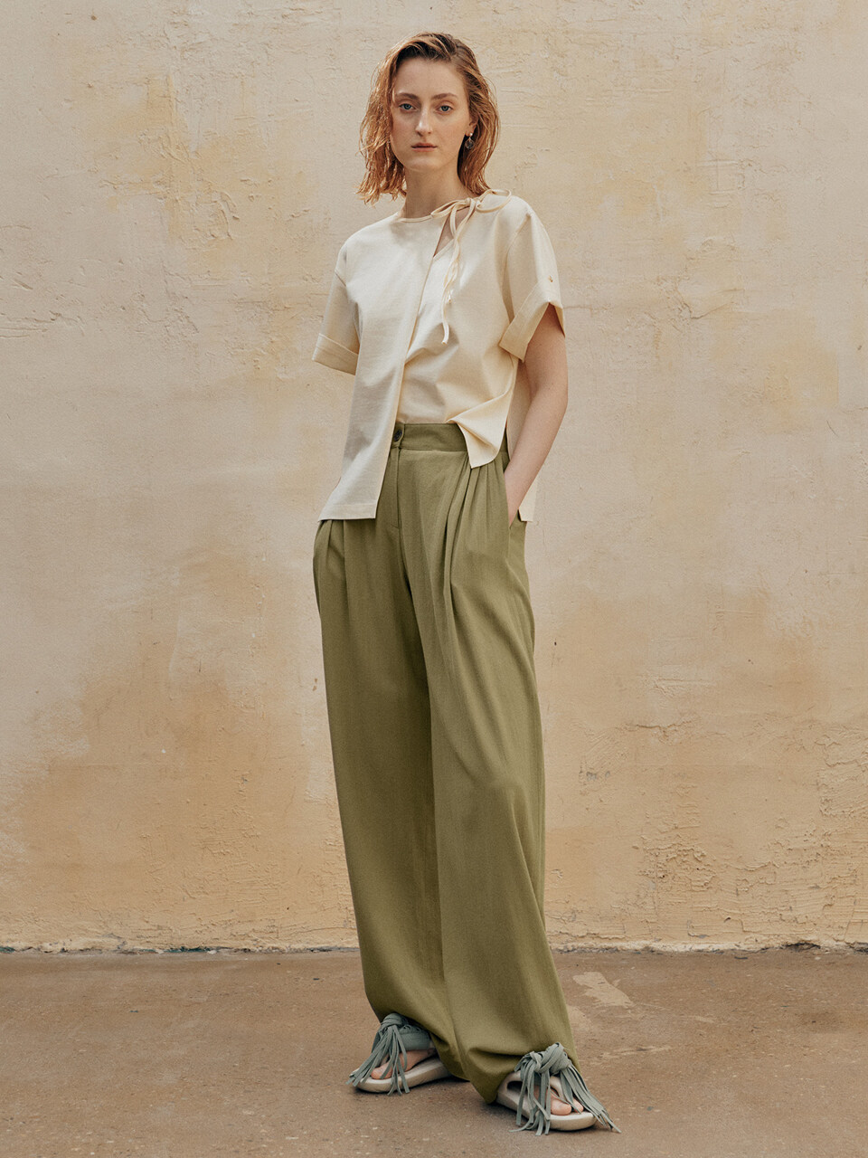 Baron Shirred Trouser_Tea Green