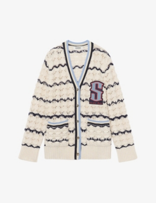 SANDRO - Ludvik logo-patch V-neck wool-blend cardigan
