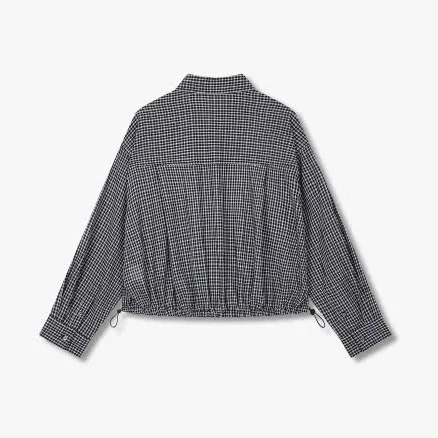 Studio Tomboy Check Pattern Drawstring Women Hem Shirt