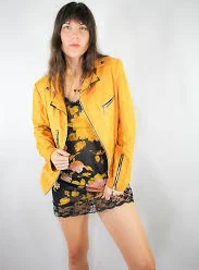 1990s Yellow Vegan Suede Cropped Zipper Jacket Selected By Moons + Junes Vintage