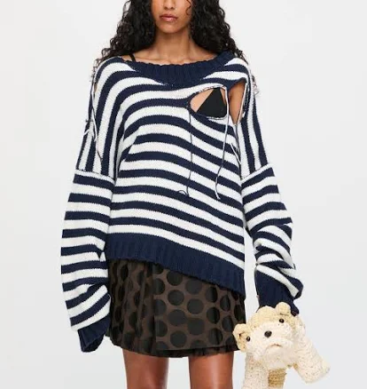 Charles Jeffrey Loverboy SLASH STRIPE SWEATER in NAVY ECRU STRIPE