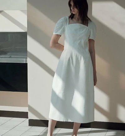 JOY GRYSON Square Neck Long Flare Dress_White by W Concept