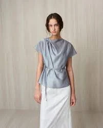 [RE RHEE] Sheer Belted Blouse