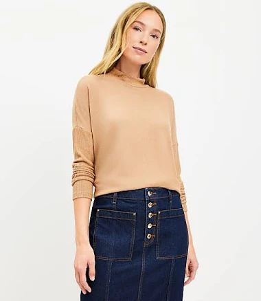 Loft Women's Ribtrim Jersey Mock Neck Top