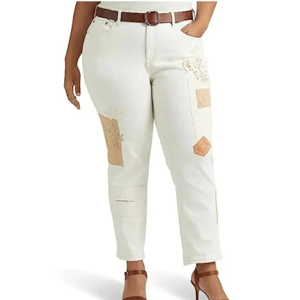 LAUREN Ralph Lauren Women's Patchwork Relaxed Tapered Ankle Jeans
