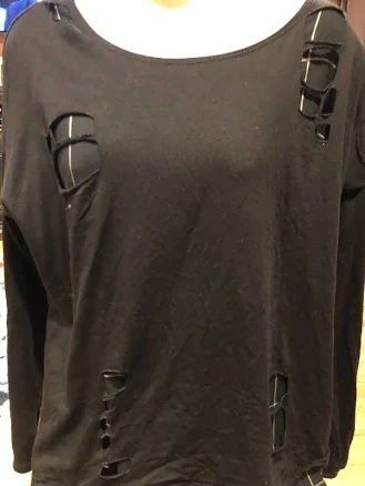 Generation Love Solid Black Double Layer Distressed Long Sleeve Top L