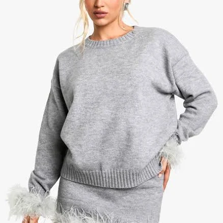 boohoo Women's Feather Cuff Detail Knitted Oversized Jumper