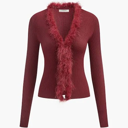 Wool-blend Slim Sweater with Feather Trim