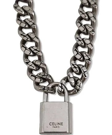 Celine X Hedi Slimane The Dancing Kid Padlock Chain Necklace in Silver, Men's