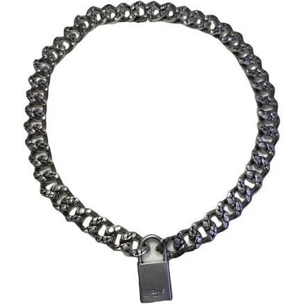 Celine Padlock Chain Necklace Silver-Tone Metal