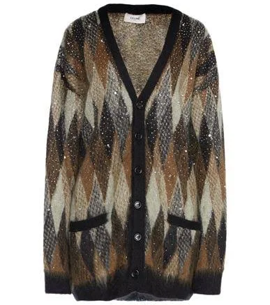 CELINE Men's Brushed Mohair Embroidered Cardigan