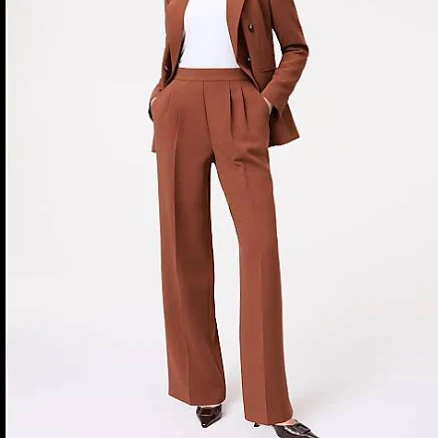 Ann Taylor Women's Side Zip Wide-Leg Textured Crepe Pants