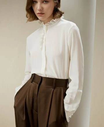 Lilysilk Women's Crepe de Chine Silk Blouse with Ruffle Edge