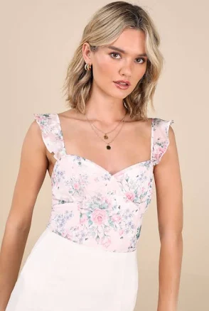 Lulus Floral Ruffled Bodysuit