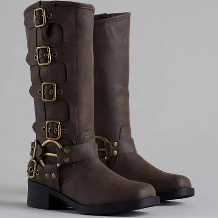 Windsor Totally Edgy Buckled Square Toe Leather Boots
