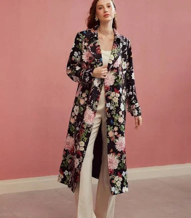 Floral Print Double Breasted Trench Coat