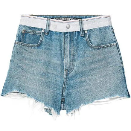 Alexander Wang Women's Logo-Waistband Denim Shorts - Blue - Mini shorts