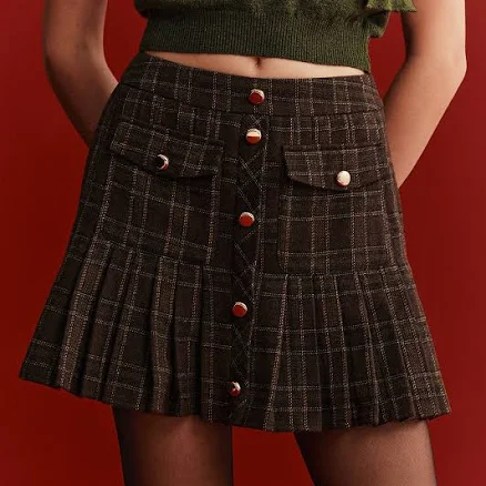 Wool-Blend Plaid Mini Skirt