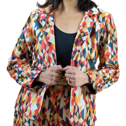 Funky Artsy Statement Geometric Print Blazer