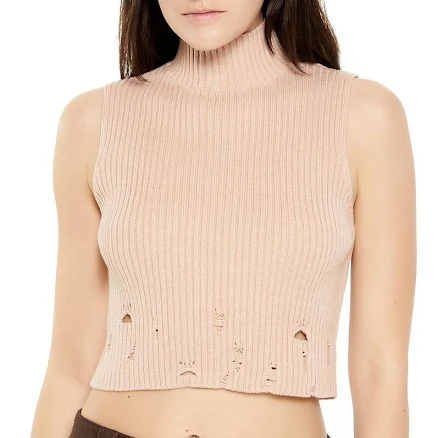 Distressed Turtleneck Sweater Vest