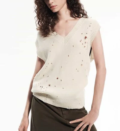 MO&Co. Women's Distress Detail Knitted Vest