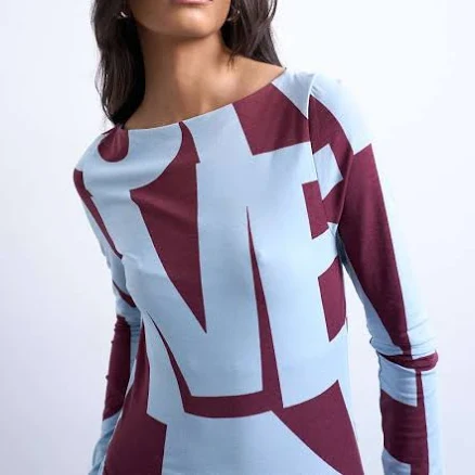Topshop Abstract Print Long Sleeve Stretch Cotton Blend Top