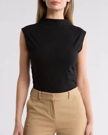 NORDSTROM RACK Sleeveless Ruched Mock Neck Top in Black at Nordstrom Rack, Size Medium