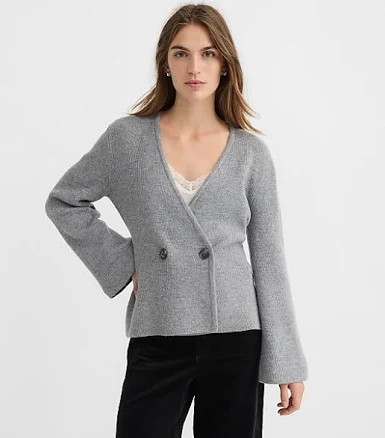 Loft Women's Ribbed Double Button Sweater Jacket