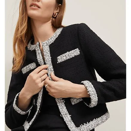 Ann Taylor Women's Trimmed Tweed Cropped Jacket