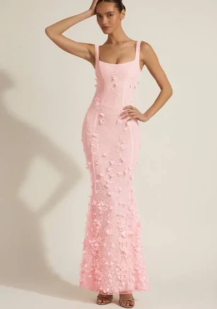 Oh Polly Embellished Appliqué Soft-Scoop Corset Gown