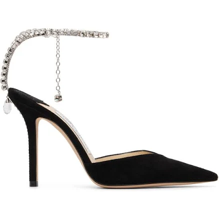 Jimmy Choo Women's Saeda 100 Crystal-Embellished Suede Pumps Black (EU 37)