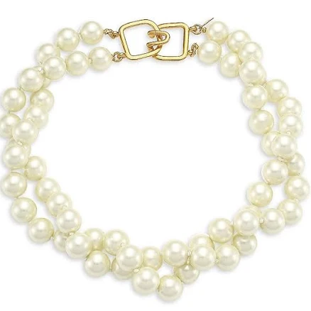 Kenneth Jay Lane Women's 2- Row Twisted Glass Pearl Choker Necklace