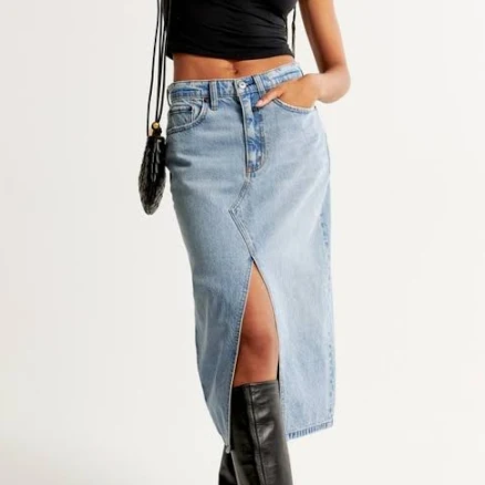 Abercrombie & Fitch Women's Denim Cargo Midi Skirt