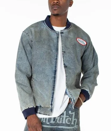Von Dutch Men's Bones Denim Bomber Jacket