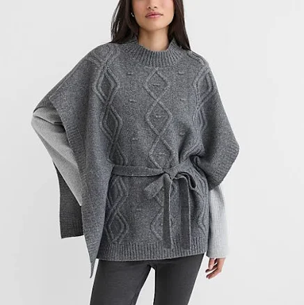 Loft Women's Bobble Cable Belted Poncho Sweater