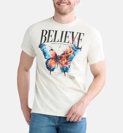 Humor Men's Believe in Yourself Butterfly Cotton Graphic Tee