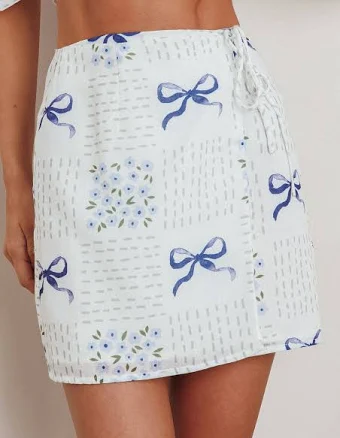 Ithaca Wrap Mini Skirt with Bow Print
