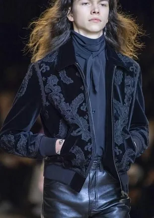 $4995 Authentic Celine Hedi Slimane Black Velvet Teddy Varsity Jacket