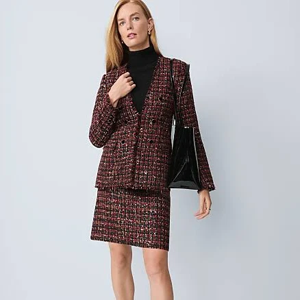 Ann Taylor Women's Long V-Neck Sequin Tweed Jacket