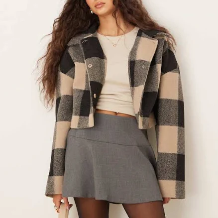 Gina Tricot Relaxed Fit Cropped Plaid Jacket