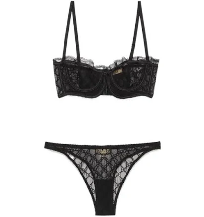 Gg Embroidered Lingerie Set In Black